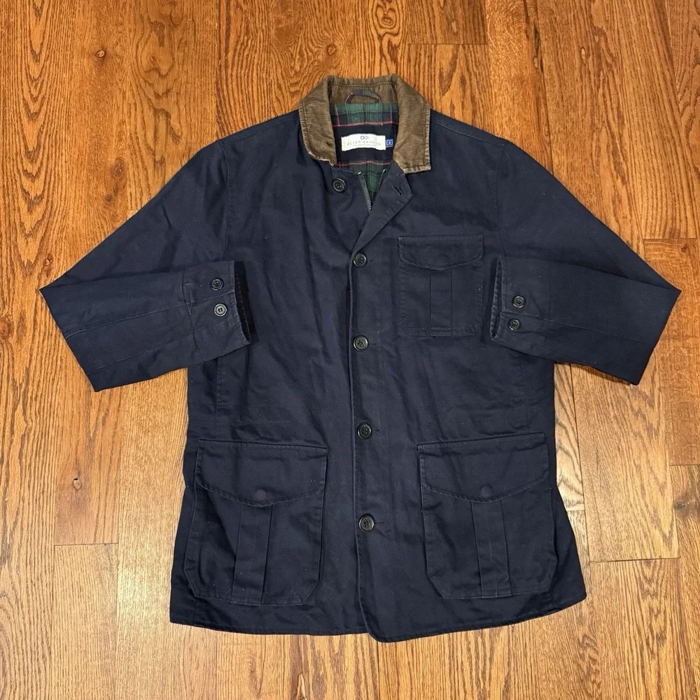 Peter Manning Navy Blue Tribeca Flannel Lined Field Barn Chore Jacket‎ Men's 4 L